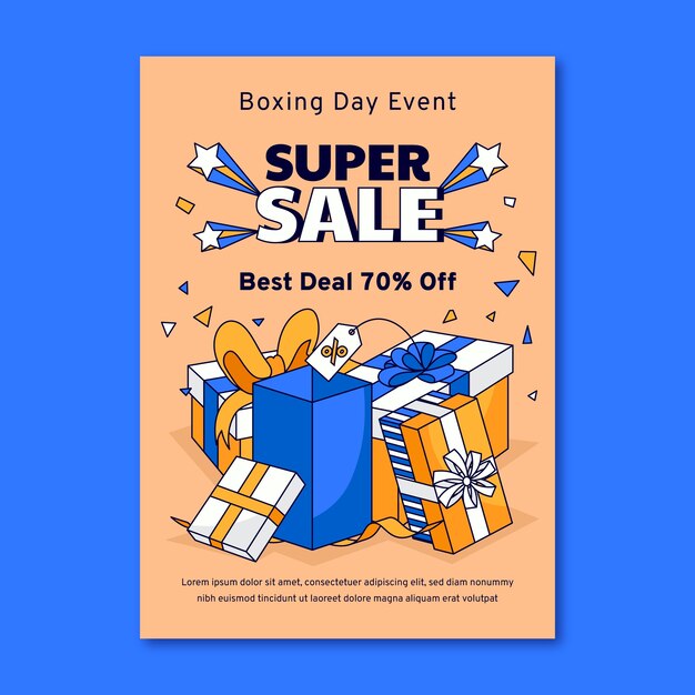 Plantilla de póster vertical dibujada a mano para las ventas del Boxing Day