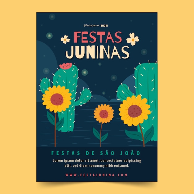 Vector gratuito plantilla de póster vertical dibujado a mano para la celebración brasileña de festas juninas