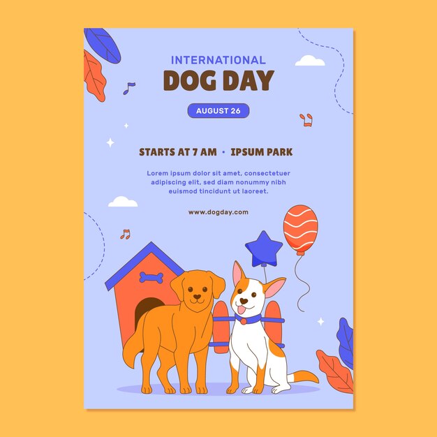 Plantilla de póster vertical dibujado a mano para la celebración del día internacional del perro