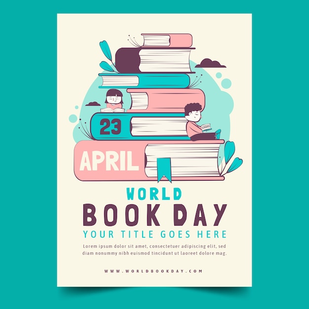 Vector gratuito plantilla de póster vertical dibujado a mano para la celebración del día mundial del libro