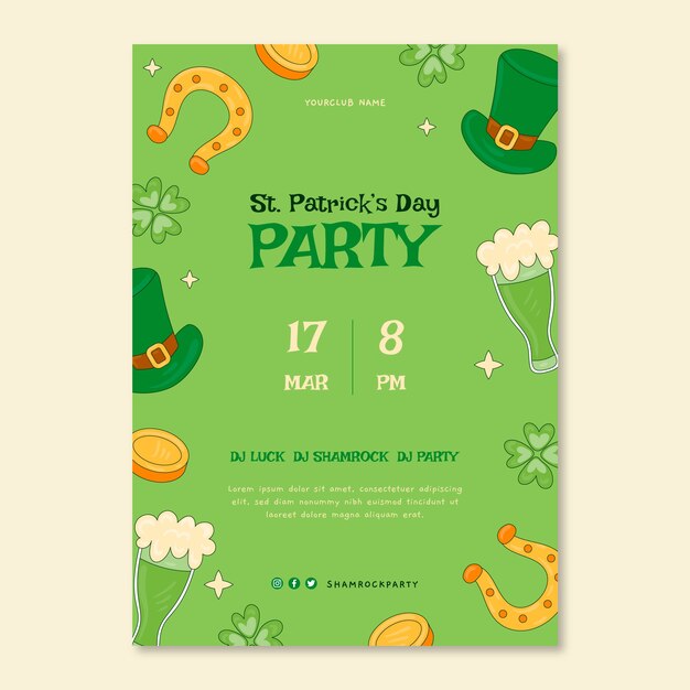 Plantilla de póster vertical dibujado a mano para la celebración del día de san patricio