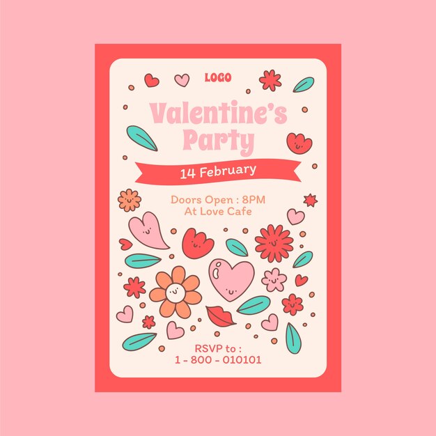 Plantilla de póster vertical dibujado a mano para la celebración del día de san valentín