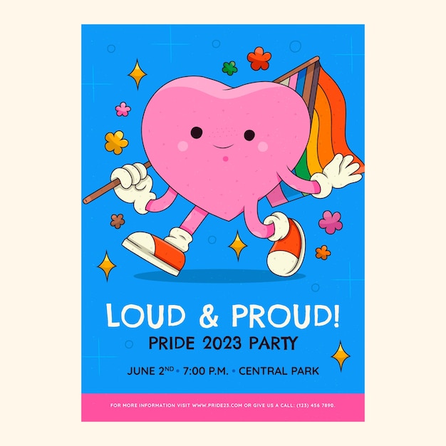 Plantilla de póster vertical dibujado a mano para la celebración del mes del orgullo