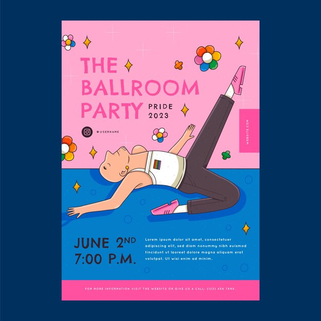 Plantilla de póster vertical dibujado a mano para la celebración del mes del orgullo