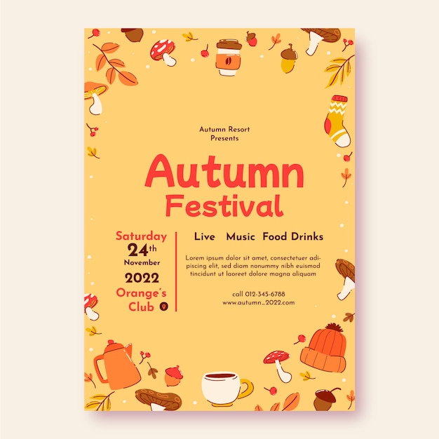 Vector gratuito plantilla de póster vertical dibujado a mano para otoño