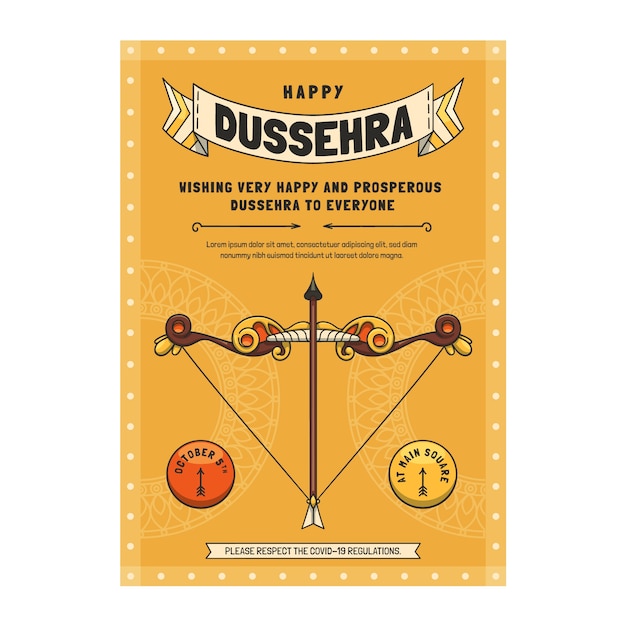 Plantilla de póster vertical de dussehra dibujada a mano