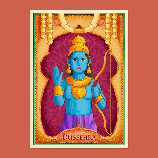 Vector gratuito plantilla de póster vertical de dussehra dibujada a mano