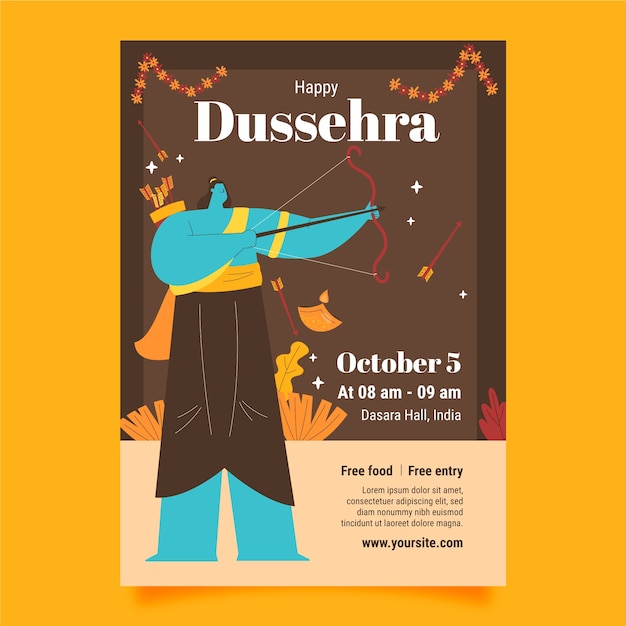 Vector gratuito plantilla de póster vertical de dussehra plana