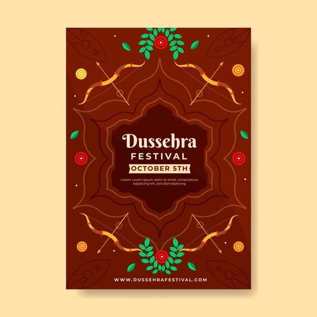 Plantilla de póster vertical de dussehra plana