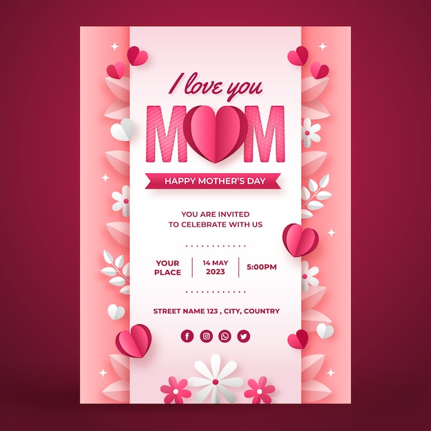 Vector gratuito plantilla de póster vertical de estilo de papel para la celebración del día de la madre