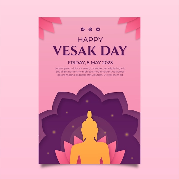 Plantilla de póster vertical de estilo de papel para la celebración del festival del día de vesak