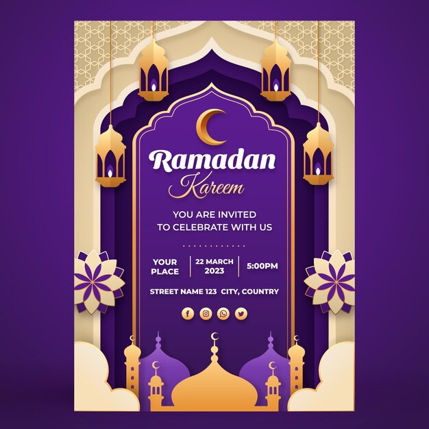 Plantilla de póster vertical de estilo de papel para la celebración del ramadán