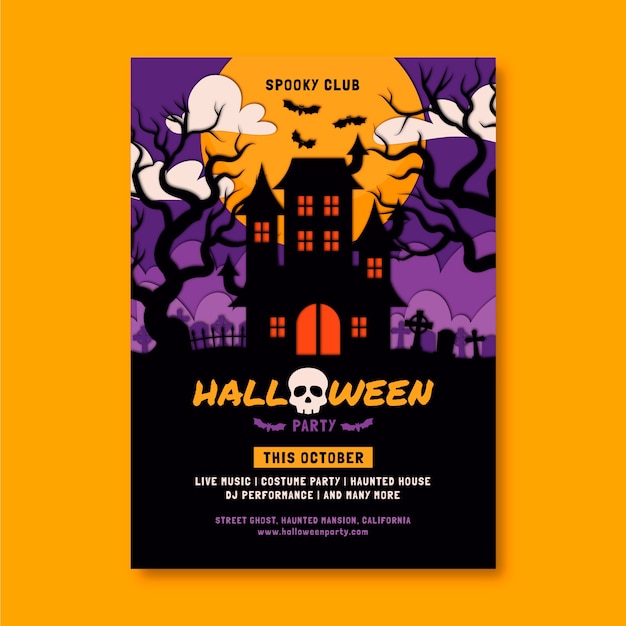 Vector gratuito plantilla de póster vertical de estilo de papel para la celebración de la temporada de halloween