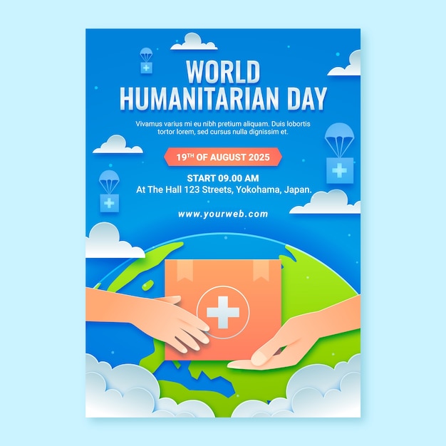 Vector gratuito plantilla de póster vertical de estilo de papel para el día mundial humanitario