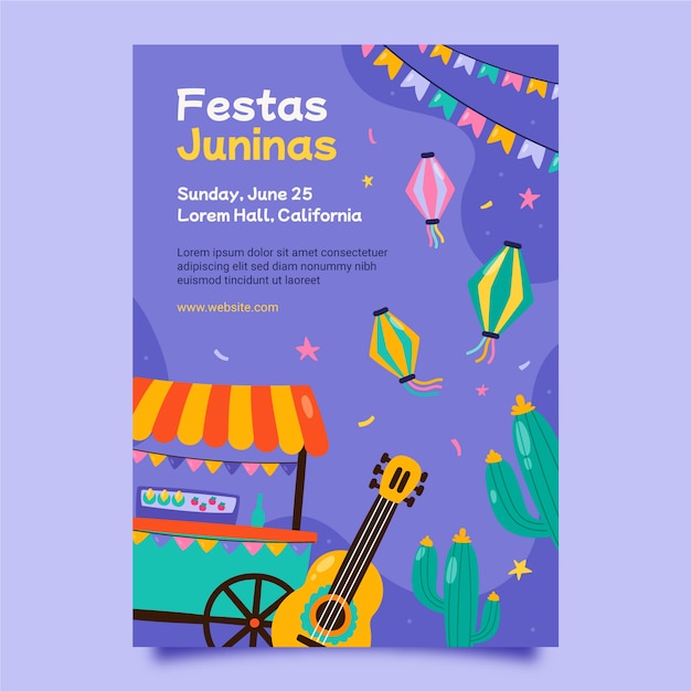 Vector gratuito plantilla de póster vertical de festas juninas dibujadas a mano