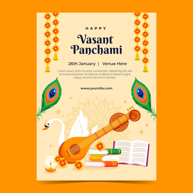 Plantilla de póster vertical del festival flat vasant panchami