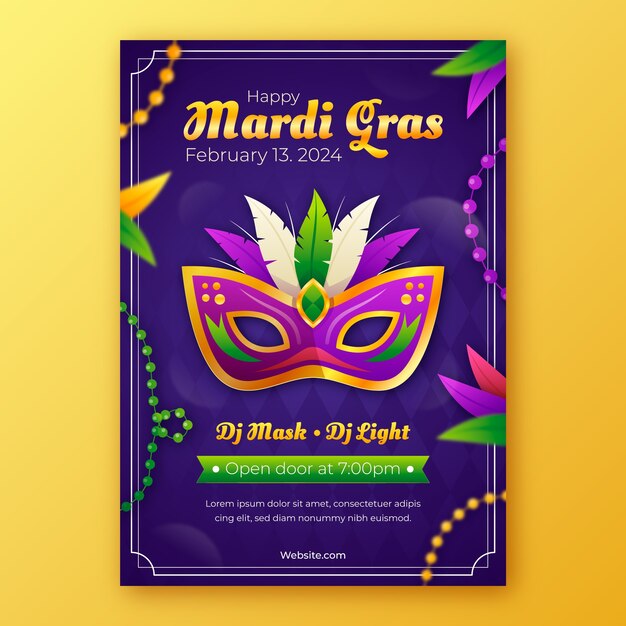 plantilla de póster vertical del festival de Mardi Gras en gradiente