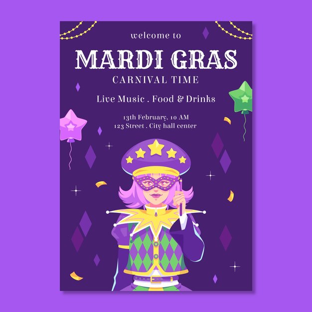 plantilla de póster vertical del festival de Mardi Gras