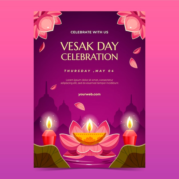 Plantilla de póster vertical del festival vesak plano