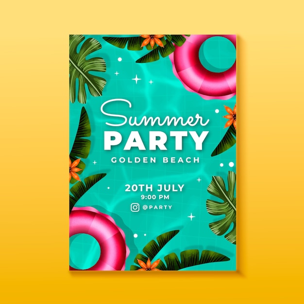 Vector gratuito plantilla de póster vertical de fiesta de verano en acuarela