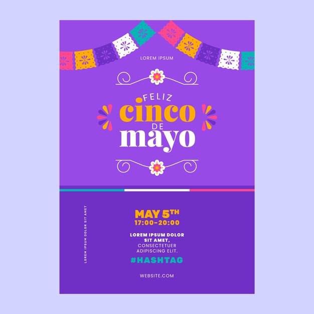 plantilla de póster vertical Flat cinco de mayo