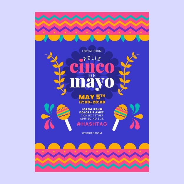 plantilla de póster vertical Flat cinco de mayo