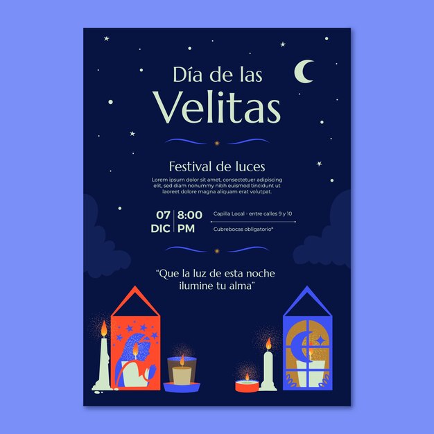 Plantilla de póster vertical flat dia de las velitas