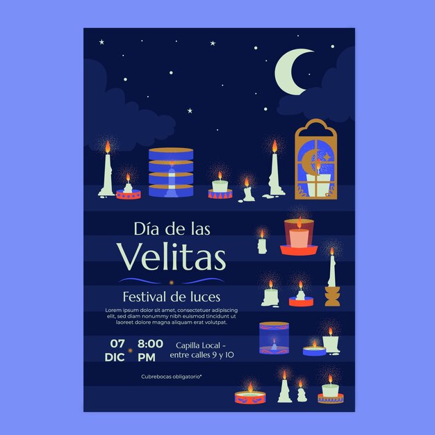 Plantilla de póster vertical flat dia de las velitas