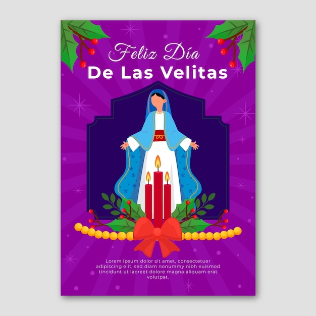 Plantilla de póster vertical flat dia de las velitas