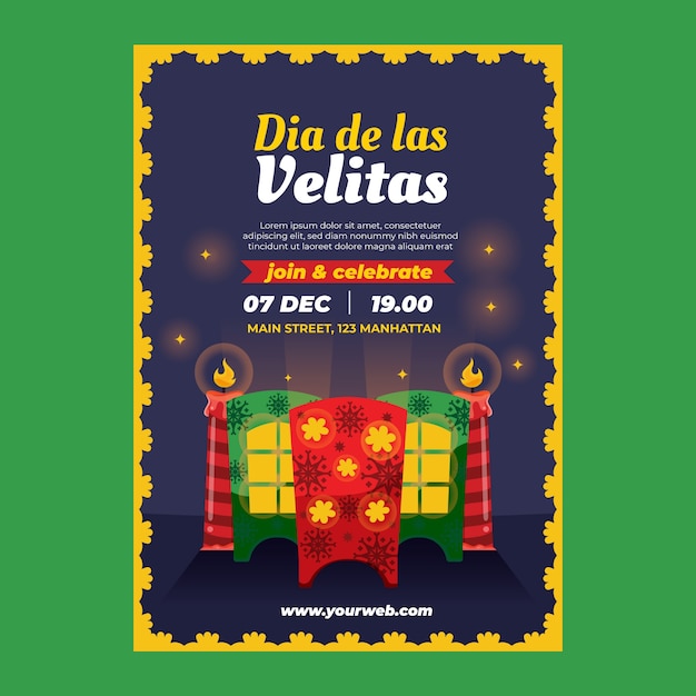 Plantilla de póster vertical flat dia de las velitas