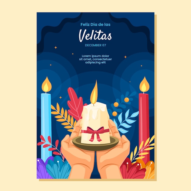 Plantilla de póster vertical flat dia de las velitas