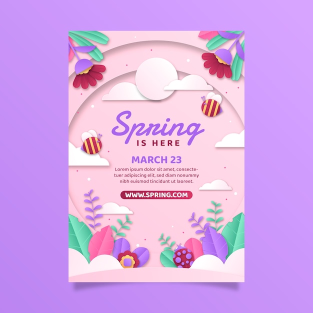 Vector gratuito plantilla de póster vertical floral de primavera de estilo de papel