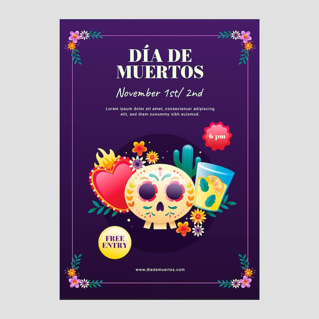 Vector gratuito plantilla de póster vertical gradiente para la celebración del dia de muertos