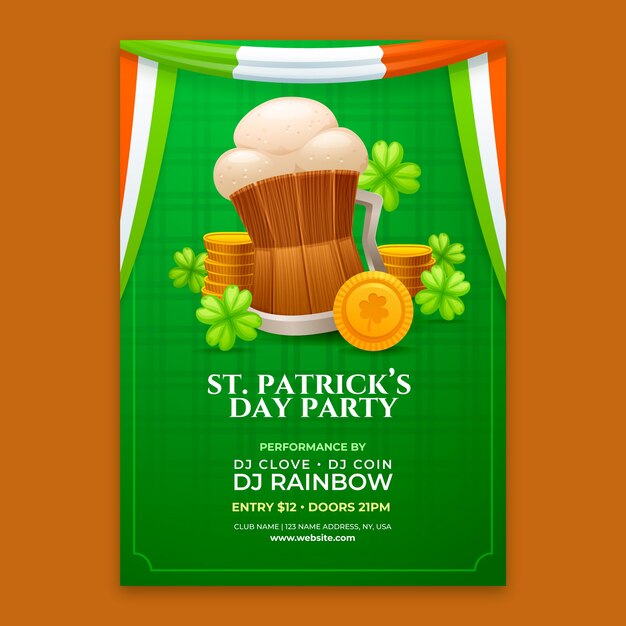 Vector gratuito plantilla de póster vertical gradiente para la celebración del día de san patricio