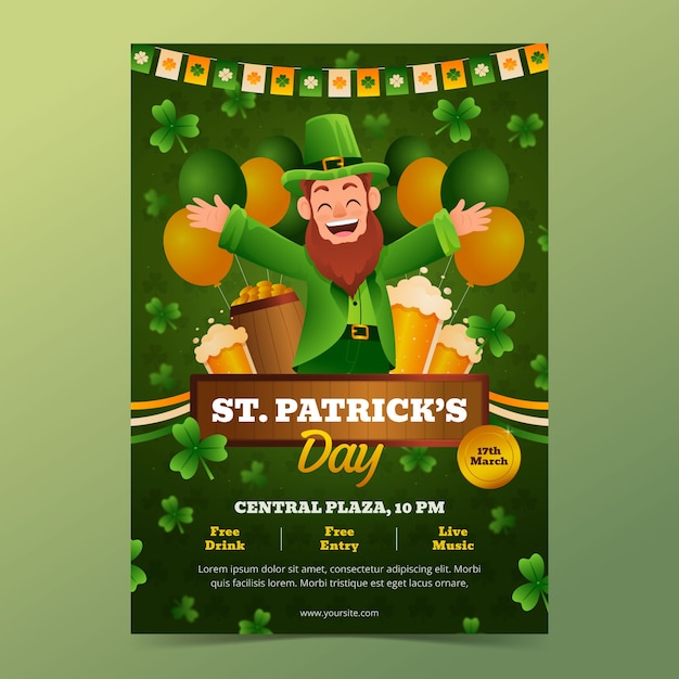 Vector gratuito plantilla de póster vertical gradiente para la celebración del día de san patricio