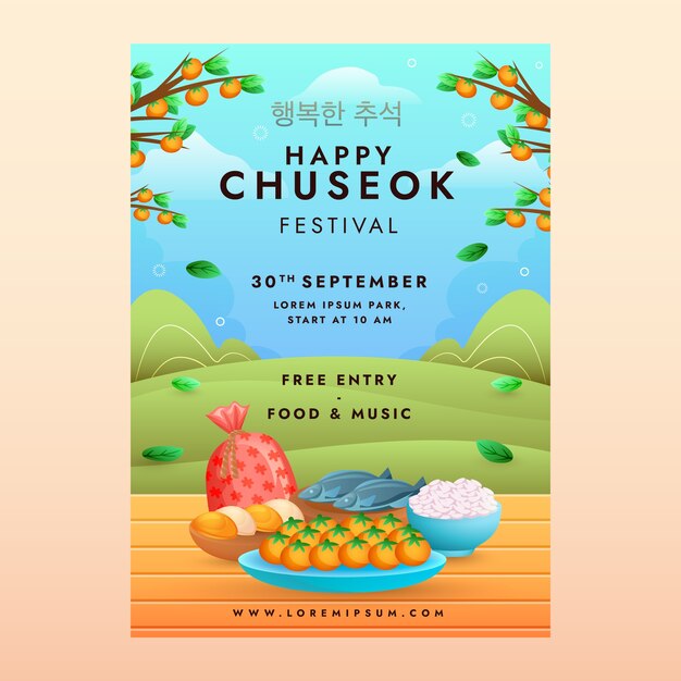 plantilla de póster vertical gradiente para la celebración del festival coreano de chuseok