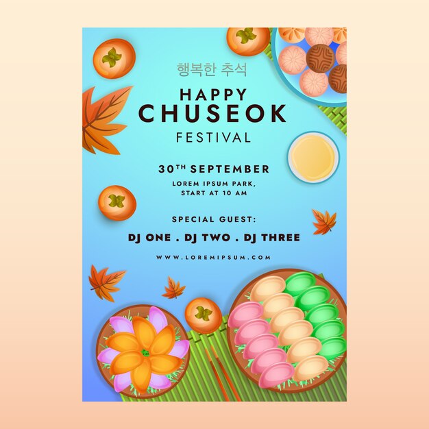 plantilla de póster vertical gradiente para la celebración del festival coreano de chuseok