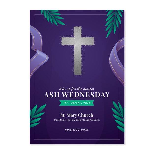 Plantilla de póster vertical gradiente para la celebración religiosa del miércoles de ceniza