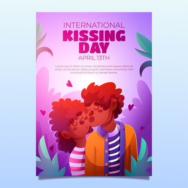 plantilla de póster vertical con gradiente para el día internacional del beso
