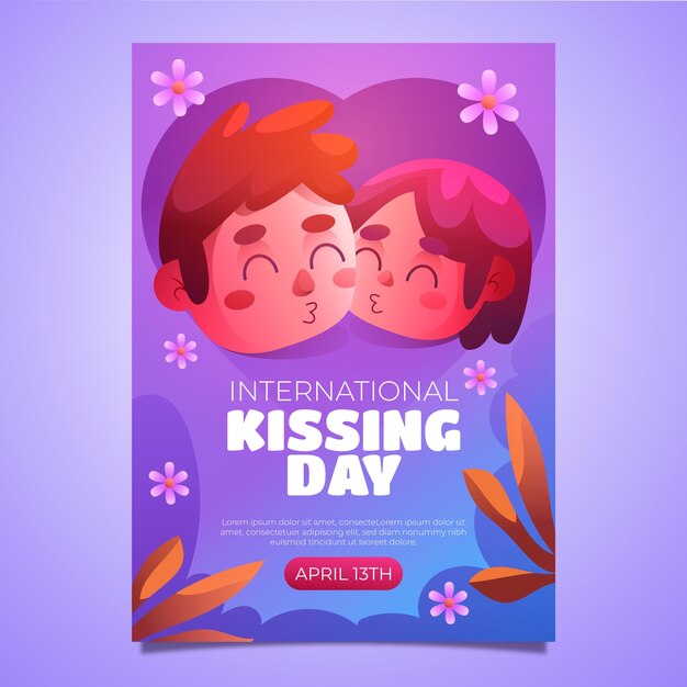plantilla de póster vertical con gradiente para el día internacional del beso