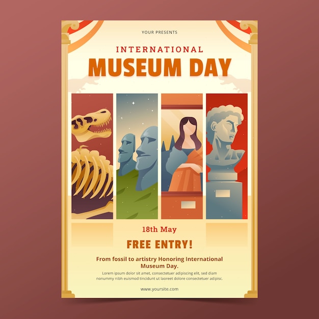 plantilla de póster vertical con gradiente para el día internacional de los museos