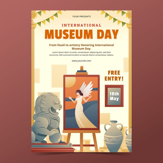 plantilla de póster vertical con gradiente para el día internacional de los museos