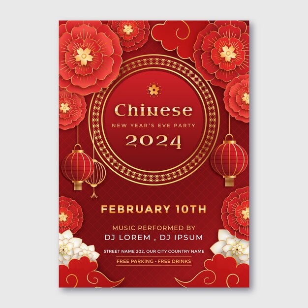 plantilla de póster vertical gradiente para el festival del año nuevo chino