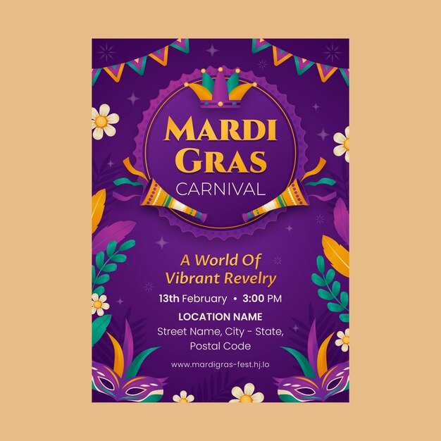 plantilla de póster vertical con gradiente para el festival de Mardi Gras