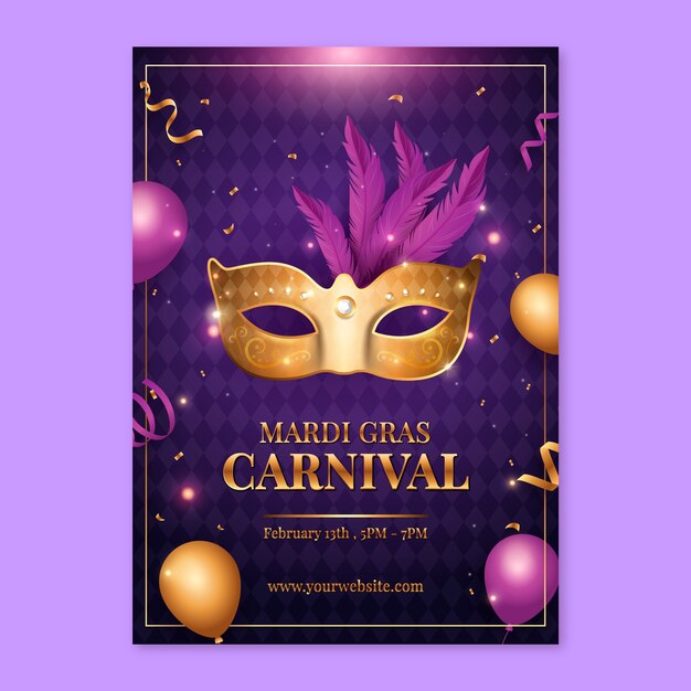 Plantilla de póster vertical con gradiente para el festival de Mardi Gras