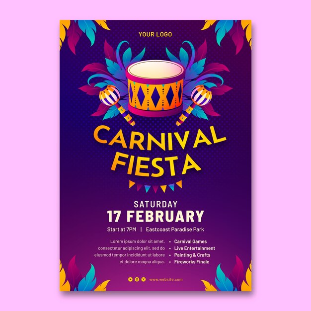 Plantilla de póster vertical con gradiente para una fiesta de carnaval