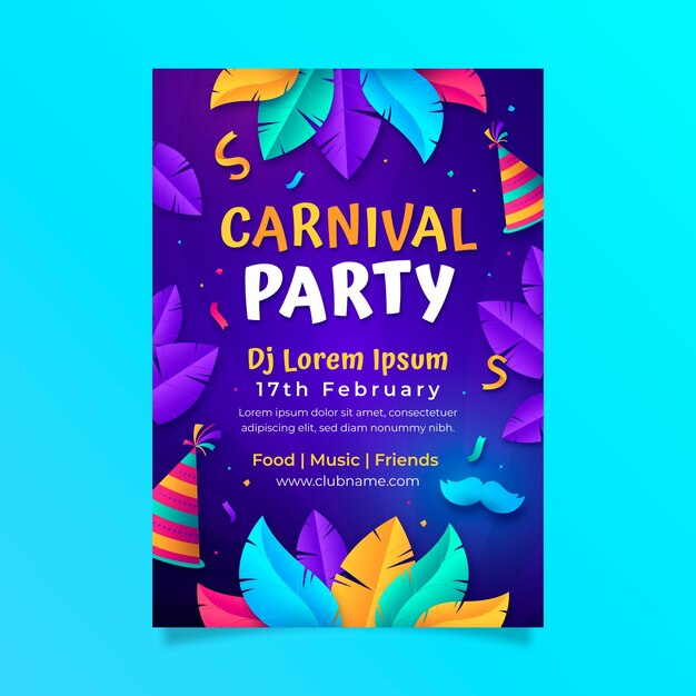 Plantilla de póster vertical con gradiente para una fiesta de carnaval