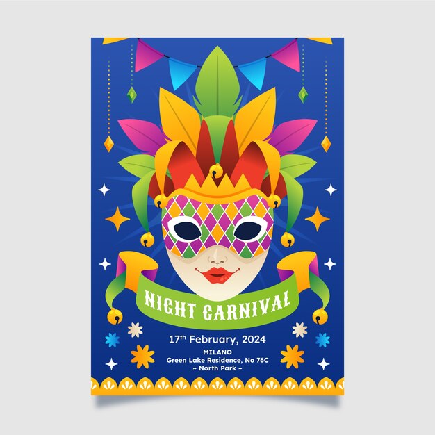 Plantilla de póster vertical con gradiente para una fiesta de carnaval