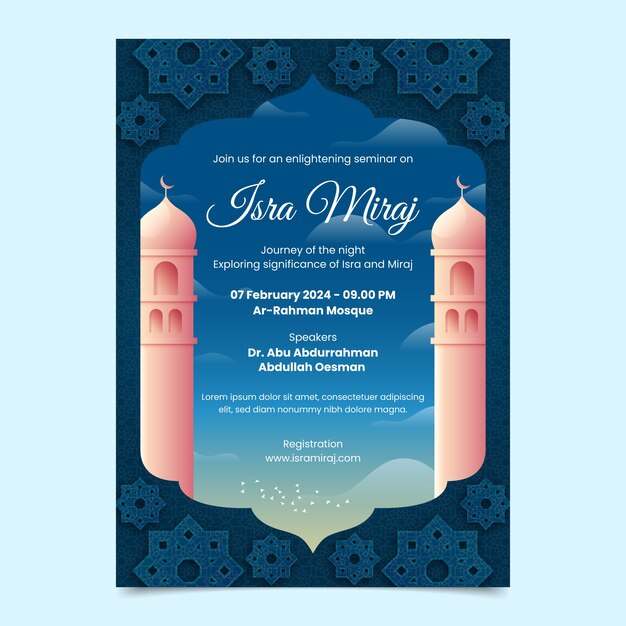 plantilla de póster vertical con gradiente para isra miraj