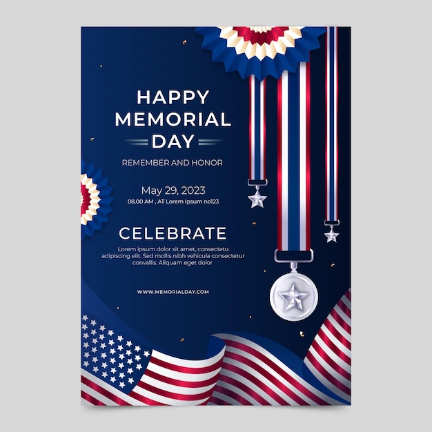 Vector gratuito plantilla de póster vertical de gradiente memorial day usa